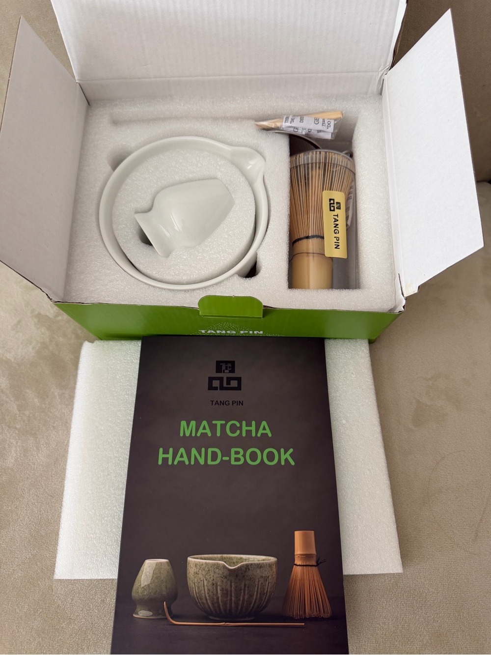 New in Box Tang Pin White Ceramic Matcha Set with Bamboo Whisk - White